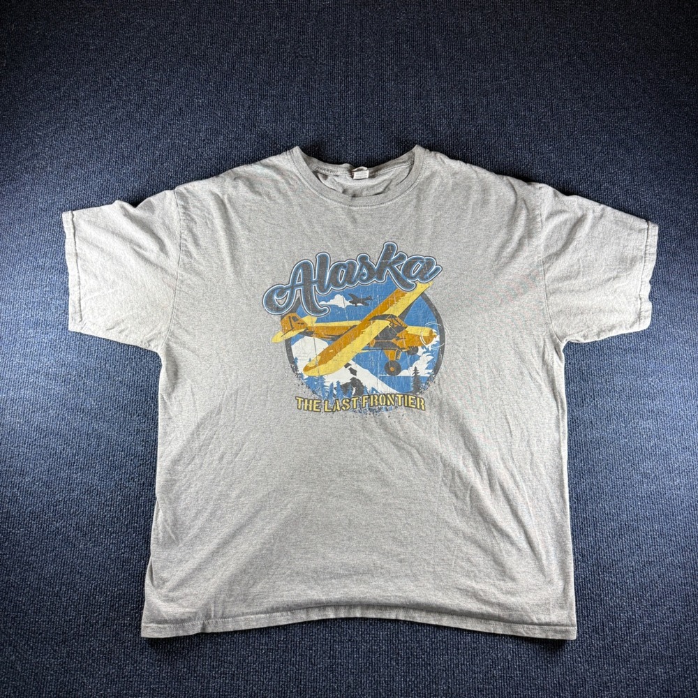 Fruit of the Loom Alaska The Last Frontier Bush Plane Graphic T-Shirt Gray XL